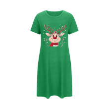 Camicia da notte da donna taglie forti con stampa natalizia, girocollo e maniche corte | Pigiama festivo per le vacanze | Morbido poliestere ed