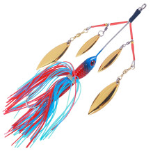 Spinner Baits for Bass, Trout, Walleye – 4 Willow Leaf Blades, Silicone Skirt, 22g (0.8oz) Jig Bait – Compatible with Spinning Reels