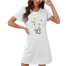 Női plus size napraforgómintás hálóing, kerek nyakú, rövid ujjú, tejszínes selyem kétoldalas polár anyagból, S–2XL, több színben