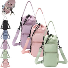 Bolsa para garrafa de água com bolso para celular e acolchoamento.
