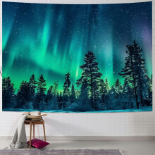 Erdő és galaxis fali kárpit, 60x50 hüvelyk, zöld természet csillagos éjszaka dekoráció hálószobába/nappaliba, mennyezeti hátteret