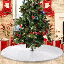Runde, weiße Plüsch-Weihnachtsbaumdecke mit Schneeflockenmuster, 30,7" / 35,4" / 47" / 59" Durchmesser