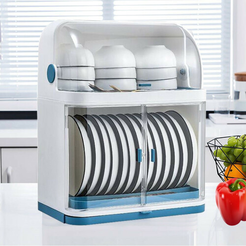 DENEST - Scolapiatti a 2 livelli con coperchio, scolapiatti, contenitore antipolvere, organizer da banco