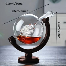 Globeformet whiskykaraffel i borsilikatglass med trebunn, unik vinluftflaske, gave til hjemmebardekor