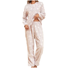 Completo pigiama da donna in flanella con stampa a cuori - Set pigiama invernale termico a maniche lunghe con pantaloni in vita elasticizzata, taglie