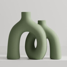 Set di vasi decorativi Hug Donut – Vasi in ceramica opaca verde salvia, decorazioni nordiche boho per mensole, camini e ingressi (verde)