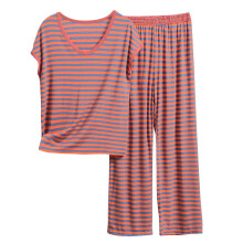 Kvinder Plus Size Modal Stribet Nattøjssæt V-hals Ærmeløs Tanktop + Løse Bukser med Sidelommer Blød 20% Modal-Bomuld-Polyester Blandning XL-8XL