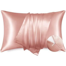 Satijnen kussensloop met rits, 2 stuks, queensize (51 x 76 cm), perzikroze, zijdezacht voor haar en huid, cadeau voor dames/heren — Compatibel met