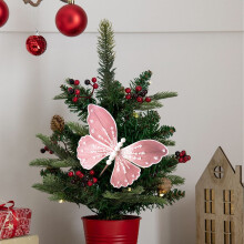 Pink Glitter Butterflies Ornaments for Christmas Tree – Realistic Fabric Sequin Decor, DIY Wedding/Party Decor, Festive Sparkling Bling