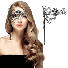 Máscara de mascarada de metal con diamantes de imitación para mujer con varilla