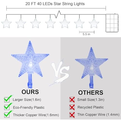 Φωτιστικά σε σχήμα αστεριού 20FT40LED με θερμό λευκό χρώμα που λειτουργεί με μπαταρία 2