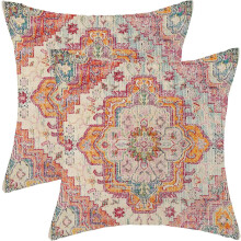 Fodere per cuscini Boho 18x18, set da 2, lino arancione, design etnico – Arredamento rustico e per esterni