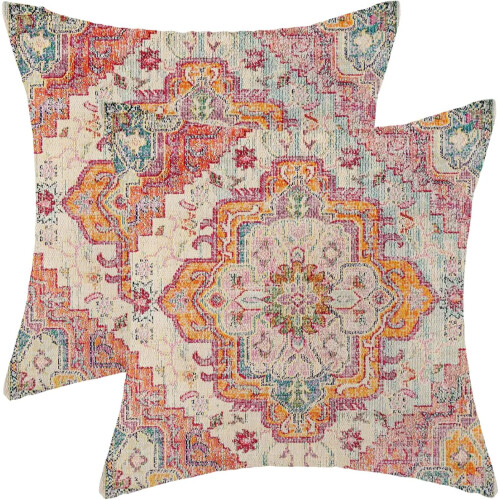 Fodere per cuscini Boho 18x18, set da 2, lino arancione, design etnico – Arredamento rustico e per esterni