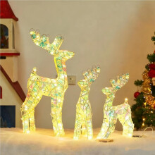 Kerstdecoratie met rendieren voor buiten, verlichte iriserende LED-rendierenfamilie, op zonne-energie werkende tuindecoratie voor tuin, gazon en