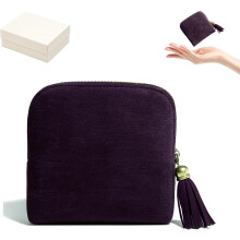 Estuche para joyas de terciopelo morado con 5 compartimentos y cremallera.