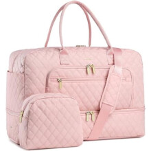 Grote reistas voor dames – handbagage weekendtas met waterdicht vak, toiletvak, geschikt voor yoga/sportschool/reizen – roze