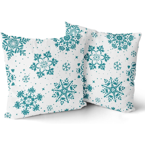 Conjunto de 2 capas de almofada com estampa de flocos de neve em tons de azul-petróleo e branco, 40x40cm (16x16 polegadas). 1