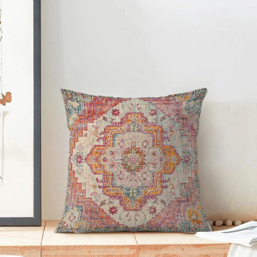 Fodere per cuscini Boho 18x18, set da 2, lino arancione, design etnico – Arredamento rustico e per esterni 1