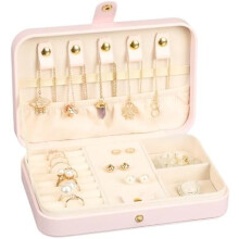Klein sieradendoosje, reissieradendoosje, draagbaar sieradendoosje voor vrouwen, mini-sieradenorganizer met 2 lagen voor op reis, cadeau voor vrouwen