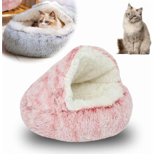 Katt- och hundbäddar för inomhusbruk, 2026 Uppgraderad fluffig kattbädd, grotta för liten hund, söt kattunge, valp, mysig sovplats med