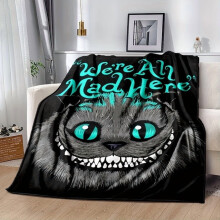 Vendbart flannel tæppe med Cheshire Cat-motiv, 60x80 cm