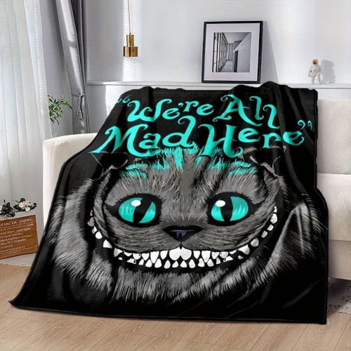 Κουβέρτα φανέλας Cheshire Cat – Διπλής όψης, για όλες τις εποχές, "We're All Mad Here", απαλό
