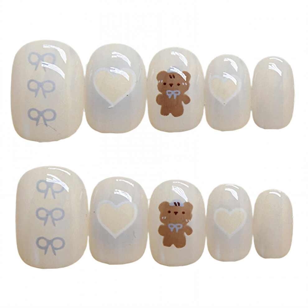 24Pcs Press on Nails for Kids,Cute Bear Kids Fake Nails,Jelly Glue Does Not Damage Nails Kids Press on Nails,Style1