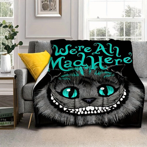 Κουβέρτα φανέλας Cheshire Cat – Διπλής όψης, για όλες τις εποχές, "We're All Mad Here", απαλό 1