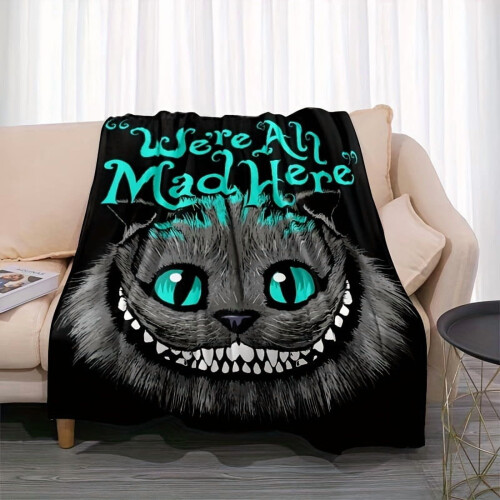 Κουβέρτα φανέλας Cheshire Cat – Διπλής όψης, για όλες τις εποχές, "We're All Mad Here", απαλό 2