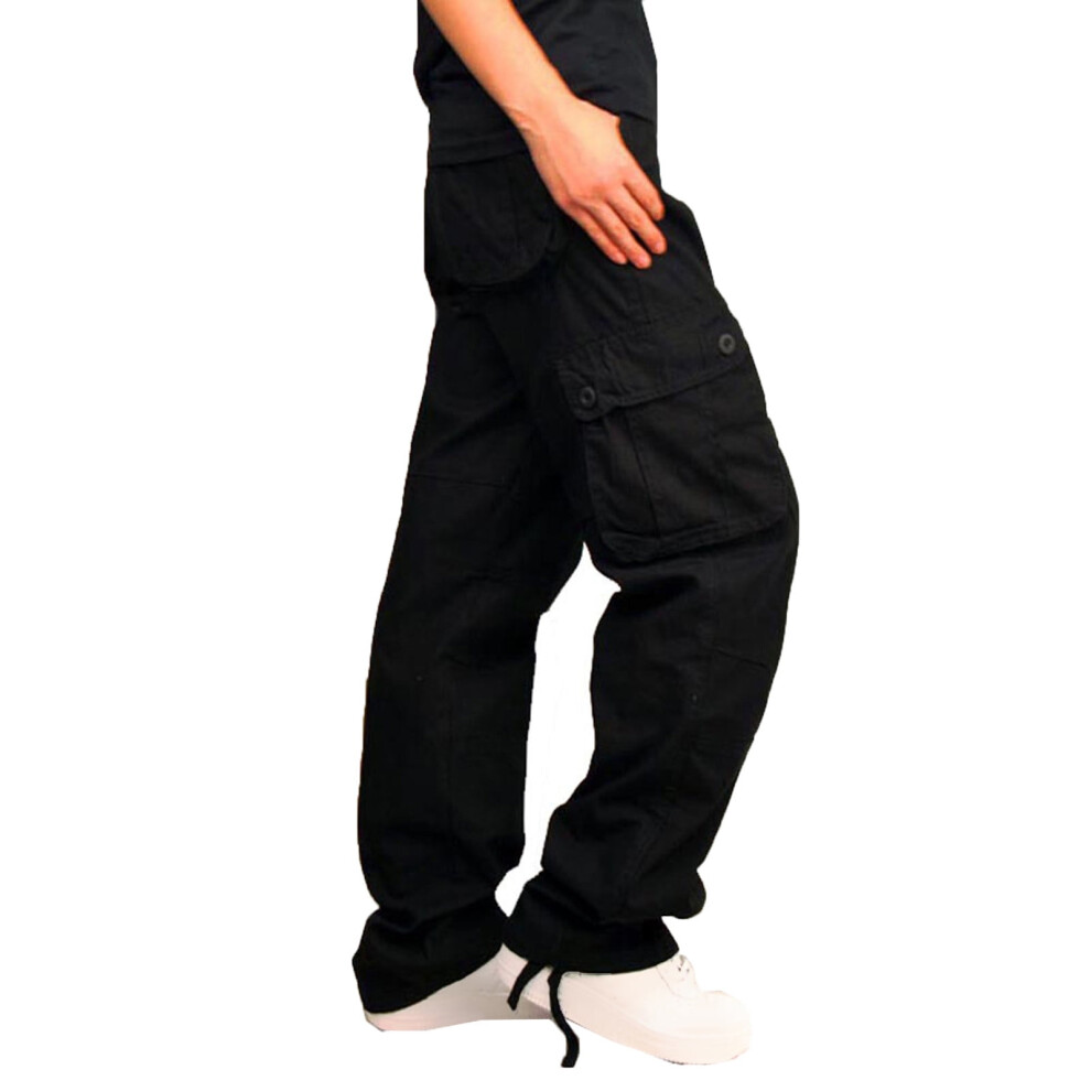 Cargo Pants For Men Outdoor Wide Leg Cargo Camo Relaxed Fit Casual Cotton Military Pants With Multi-Pocket,Black 9485826281382