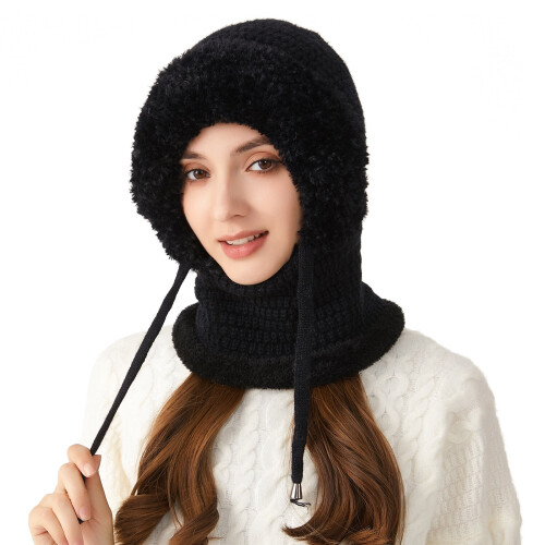 Gorro de tricô feminino 3 em 1 com cachecol de lã e máscara. 2