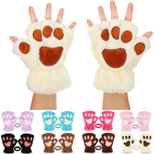 Cat Claw Bear Paw Fingerless Winter Plush Gloves