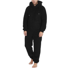 Hooded Fleece Jumpsuit for Men One Piece Zip Up Winter Pajamas with Pocket Soft Cozy Sleepwear Winter Warm Plush Loungewear