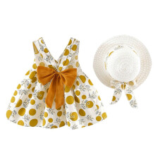 Tumling Baby Vintage Polka Dot Blomsterprint Casual Kjoler Piger Prinsesse Ruched Sløjfeknude Feriekjole Med Hat