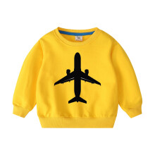 Baumwoll-Sweatshirt mit Rundhalsausschnitt für Kinder von 2-10 Jahren, Pullover mit Flugzeugmuster, Langarm, Gelb – Passt zur