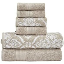 Ensemble de 6 serviettes réversibles Amaris en jacquard teint en fil – Bain, mains, gants de toilette – Super absorbantes, séchage rapide, 100