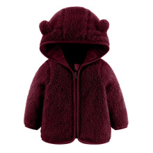 Höst Vinter Baby Flicka Pojke Fleecejacka Hoodies Med Öron Hoodiejacka Hel Dragkedja Kappa Ytterkläder Med Fickor (Vinfärgad, 12-18 Mån)