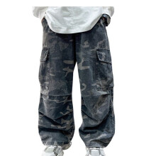 Pantaloni cargo da ragazzo, primavera/estate, casual, in denim elasticizzato con tasche, mimetico, 7-8 anni, vita elasticizzata, gamba larga –