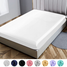 Drap-housse Queen à poches profondes, drap en satin de soie ultra doux, lavable en machine