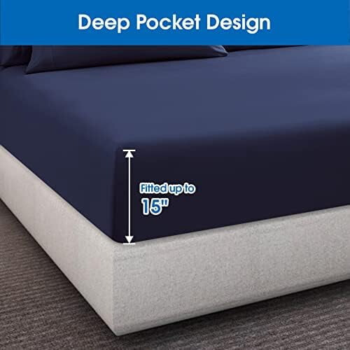 Ensemble de draps en microfibre extra doux à poches profondes, format Queen, bleu marine 2