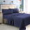Ensemble de draps en microfibre extra doux à poches profondes, format Queen, bleu marine 7