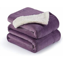 Flannel Blanket Reversible Sherpa Throw Blanket Super Soft Fuzzy Plush Microfiber (50"x60" Cassis Purple)