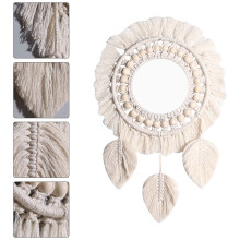 Beige Oval Cotton Rope Wall Mirror 48x25.5 in