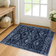 Boho 2x3 Indoor Entryway Rug – Machine Washable, Non-Slip, Super Soft, Geometric Design, Dark Blue