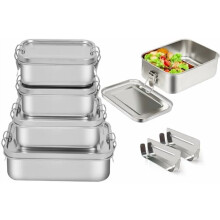 Sada obědových krabiček z nerezové oceli 304Stainless Steel Protiúnik (4 ks, 1400/850/550/550ml), Stohovatelné bento nádoby na cesty a do