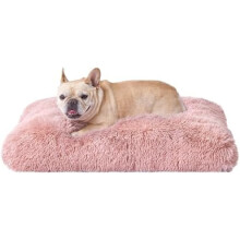 Fluffy Dog Crate Bed for Medium Dogs – Plush Faux Fur, Calming & Washable, Non-Slip Bottom, Pink