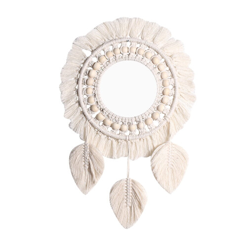 Beige Oval Cotton Rope Wall Mirror 48x25.5 in 1
