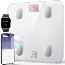 Smart kroppsvåg, FSA/HSA-kvalificerad, BMI och 13-parametersanalys, Bluetooth, app-synkronisering, 180 kg kapacitet, vit