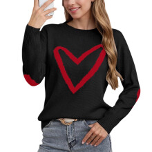 Női Valentin-napi szívmintás pulóver kötött felső lezser kerek nyakú pulóver karácsonyi ünnepi pulóver puha gyapjúműanyag blúz S-XL