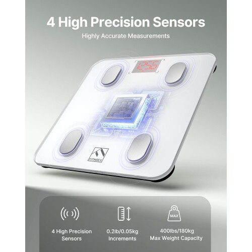 Smart Body Weight Scale, FSA/HSA Eligible, BMI & 13-Parameter Analysis, Bluetooth, APP Sync, 400lb Capacity, White 1